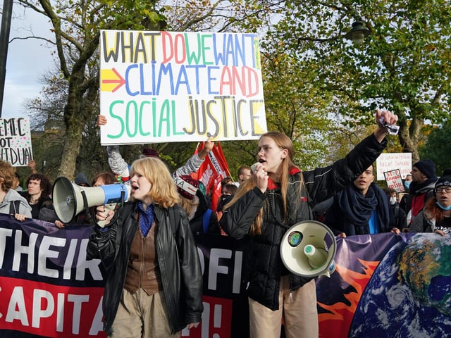 Demonstrators at Kelvingrove Park, ahead of the Fridays for Future Scotland march through Glasgow during the Cop26 summit in Glasgow. Picture date:
