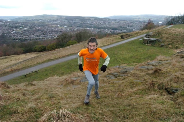 The view from Bole Hills Park, looking out towards Stannington and Hillsborough, with Sheffield fell runner Alan Yates in the foreground