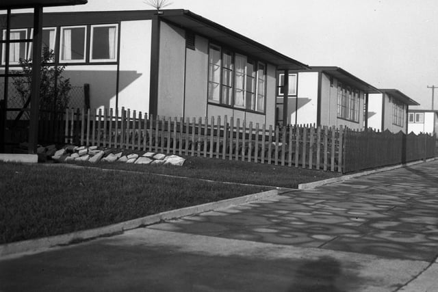 Pre-fabricated houses in Norton Road, Carley Hill. It's a scene from 1949.