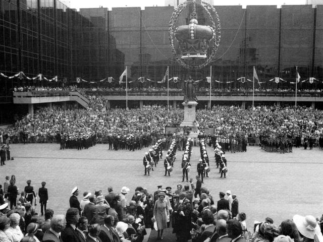 The Queen arrives in Guildhall Square, Portsmouth, on June 29, 1977, to mark her Silver Jubilee