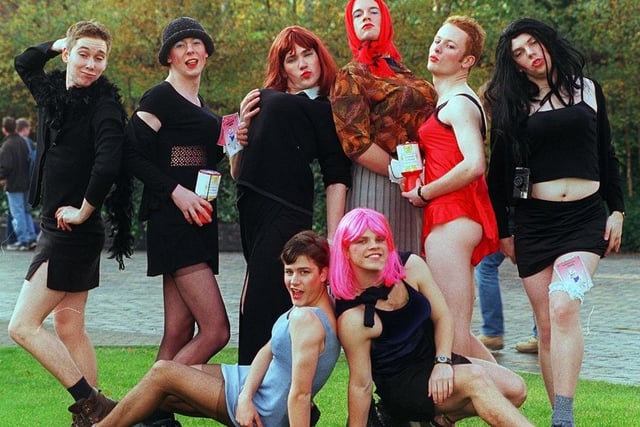 Sheffield University students dress in drag to raise money for Children in Need in 1998.