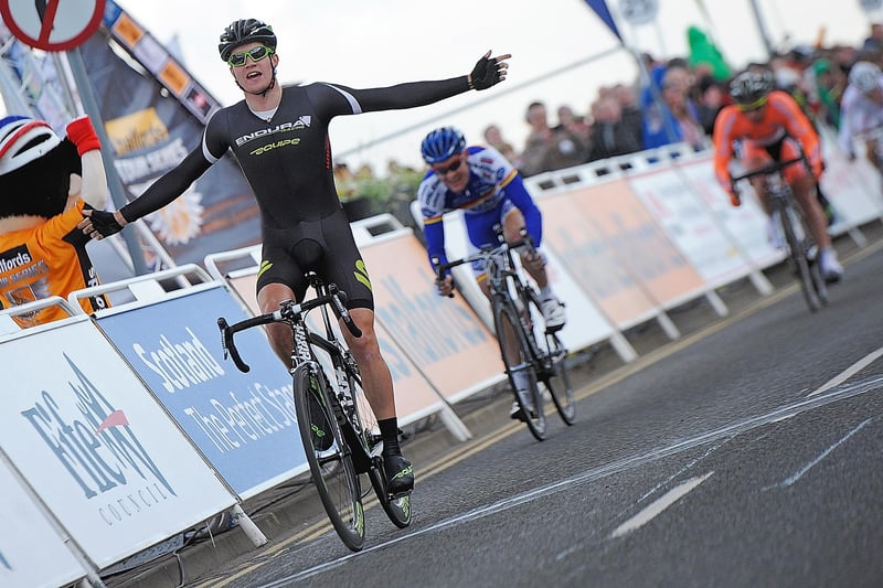 That winning feeling - crossing the finishing line on the Esplanade (Pic: Neil Doig/.Fife Free Press)
