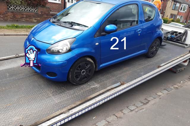 The driver of this Toyota Aygo was stopped in Parson Cross, Sheffield, and told police he had travelled from Huddersfield to see his family