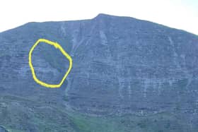 This photo shows the perilous spot on the sheer face of Mam Tor where Kenny the dog was stranded overnight before being rescued. Photo: Edale Mountain Rescue Team