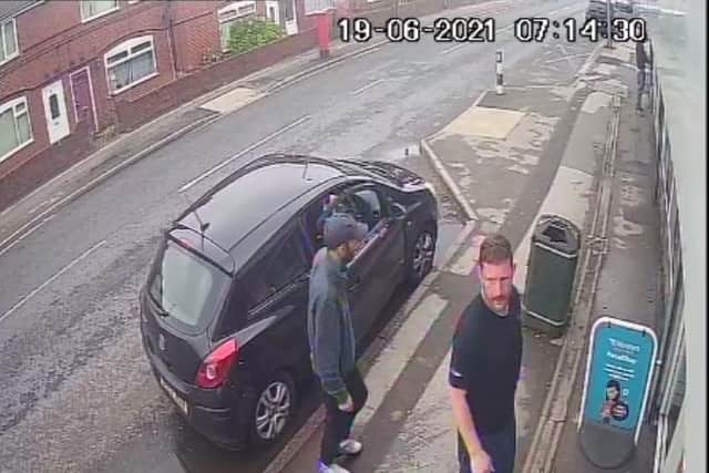 It is reported that at 4.20am on Saturday 19 June a 22-year-old man was walking along the road when a black Vauxhall Corsa stopped on the junction of Kirk Street, and four men got out. Two of the suspects are pictured above.