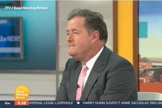 Piers Morgan during a Good Morning Britain discussion about the Duchess of Sussex with his colleague - ITV/PA