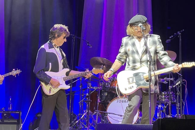 Johnnny Depp on stage with Jeff Beck at Sheffield City Hall. Picture: Jay Wang