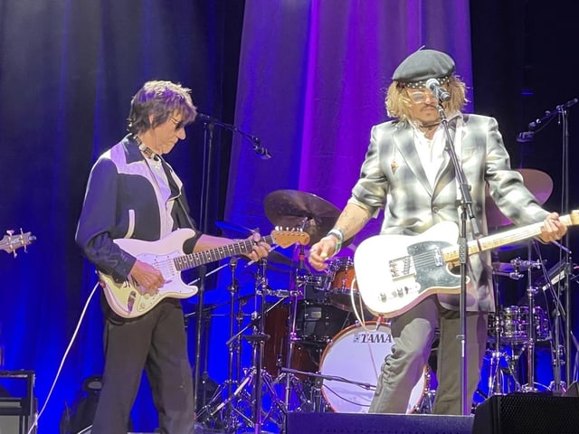 Johnnny Depp on stage with Jeff Beck at Sheffield City Hall. Picture: Jay Wang
