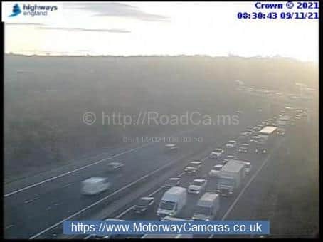 Photo courtesy of Highways England, taken from CCTV motorway traffic camera of the M1 Northbound Motorway - J32, Doncaster at 8.30am.
