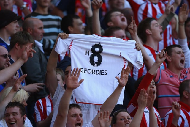 Sunderland fans show their support during the Barclays Premier League match against Chelsea at the Stadium of Light.