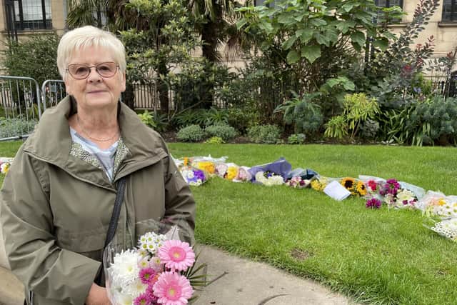 Jean Galice came to lay flowers for Queen Elizabeth II in Sheffield’s Peace Gardens on Saturday, September 10