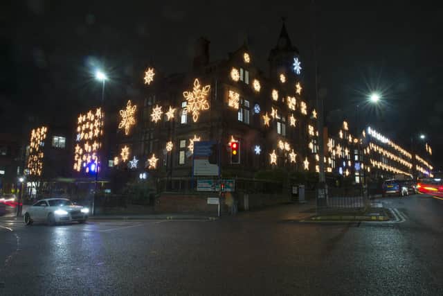 Sheffield Childrens Hospital covered in festive snowflakes