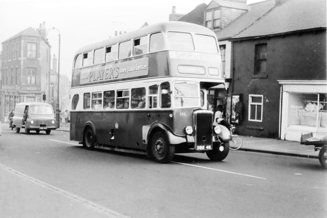 Its 1962 and a Sunderland corporation (Daimler Roe) climbs Silksworth Row on the Prestbury Rd route. You could buy everything you wanted for your pets from the Yellow Bird Shop in the background. Photo courtesy of Bill Hawkins.