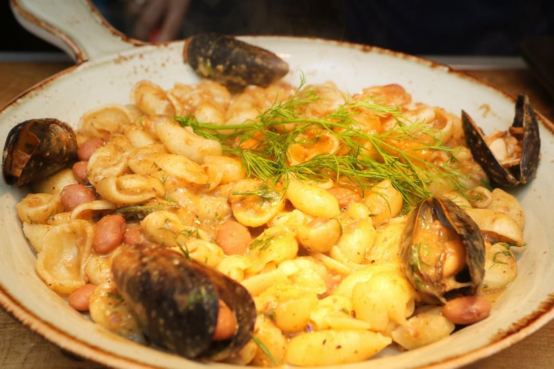 Fresh fish and pasta at A Tavola restaurant New Mills