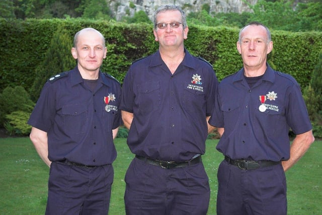 Three High Peak firemen recognised for long service: Albert Millen from Bradwell; Timothy Hutton from Whaley Bridge and Michael Merrick from Chapel