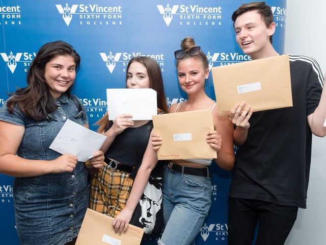 Hannah Norbury, Georgina Brookes Armani Fielding, Elijah Morling with their results at St Vincents College. Picture: Keith Woodland