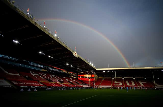 A rainbow over Bramall Lane during the Premier League match at Bramall Lane, Sheffield. Picture date: 22nd November 2020. Simon Bellis/Sportimage