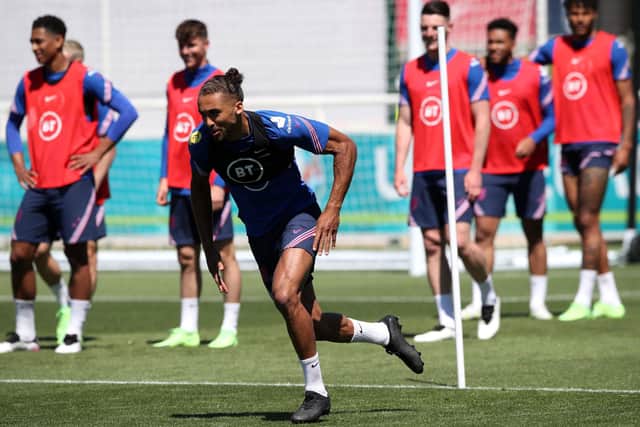England's Dominic Calvert-Lewin during the training session at St George's Park, Burton. Picture: PA