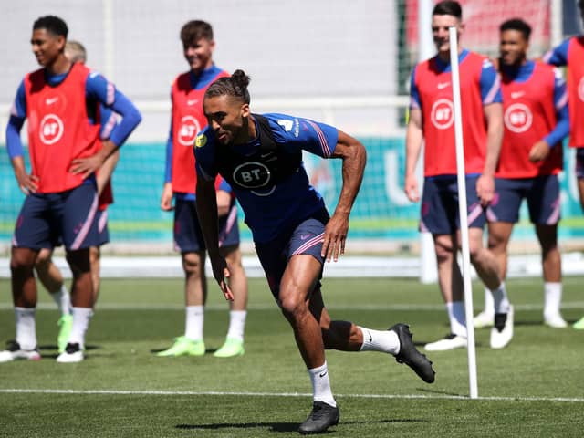 England's Dominic Calvert-Lewin during the training session at St George's Park, Burton. Picture: PA