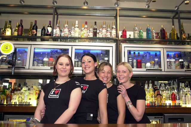 Revolution staff, from left, Lyndsey McCabe, Emma Capell, Jennifer Cunnigham and Paula Windle. The pub is in Silver Street, Doncaster pictured in 2001