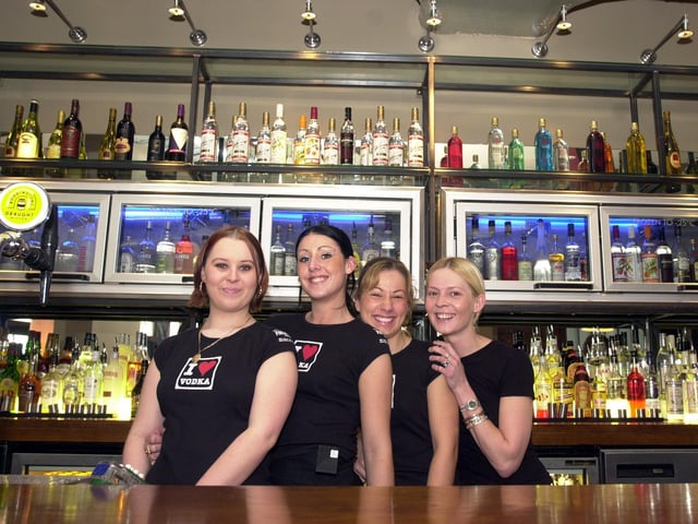 Revolution staff, from left, Lyndsey McCabe, Emma Capell, Jennifer Cunnigham and Paula Windle. The pub is in Silver Street, Doncaster pictured in 2001