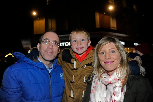 Hundreds of people saw the christmas lights switch on at Commercial Road, Portsmouth in 2016. (left to right), Darren Jones and partner Jackie Browning from Fratton and Jake Hyde-Browning (eight).
Picture Ian Hargreaves (161295-7)