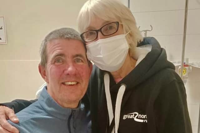 Rik and Linda reunited at hospital  in Sheffield after Rik was sound after going missing for two days