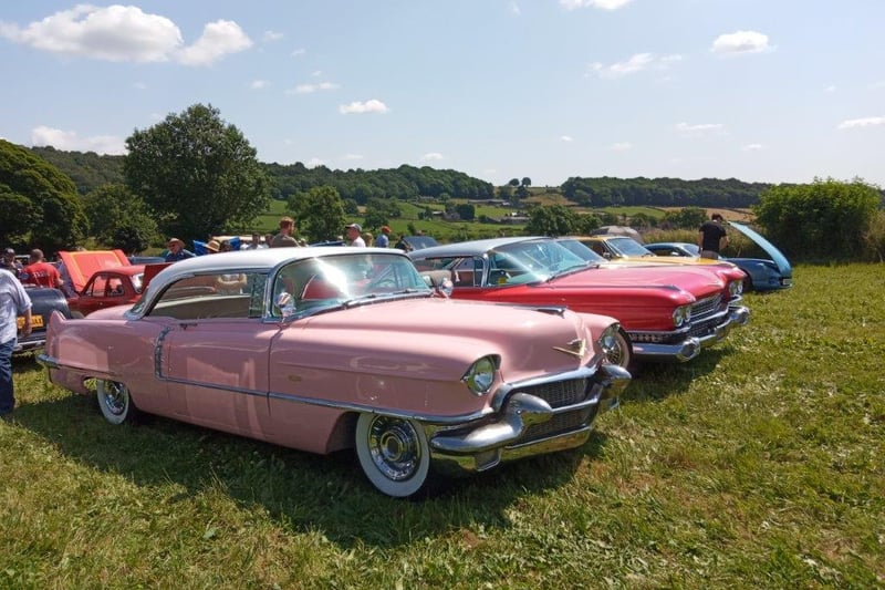 Classic American motors parked up alongside British-made cars at the show.