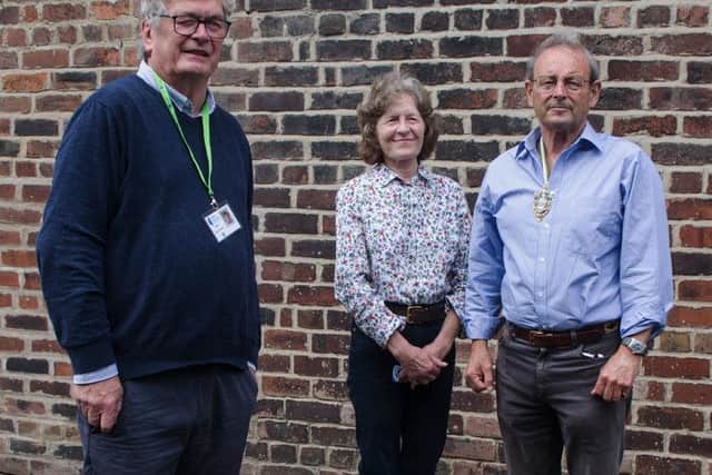 Keith Crawshaw, chair of the Hawley Trust, with the Master and Mistress Cutler, Nick and Susie Williams