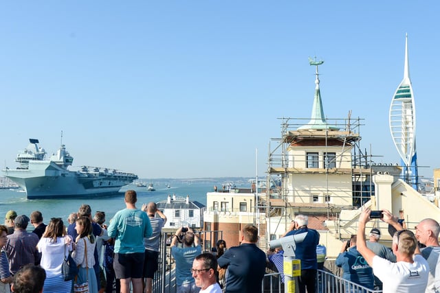 Crowds gather in Old Portsmouth to give HMS Queen Elizabeth a proper send-off. Picture: Finnbarr Webster/Getty Images