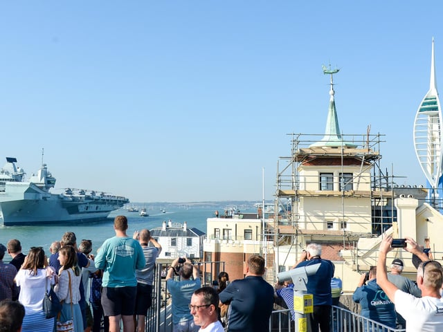 Crowds gather in Old Portsmouth to give HMS Queen Elizabeth a proper send-off. Picture: Finnbarr Webster/Getty Images