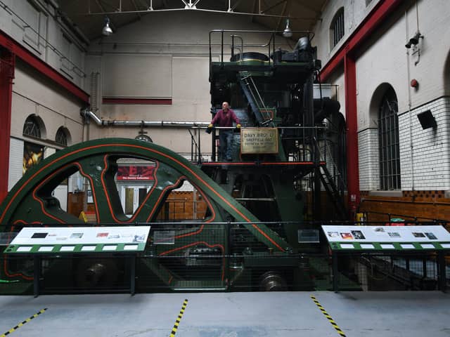 The River Don Engine in Kelham Island Museum in Sheffield. Pictured museum technician Keith Wall