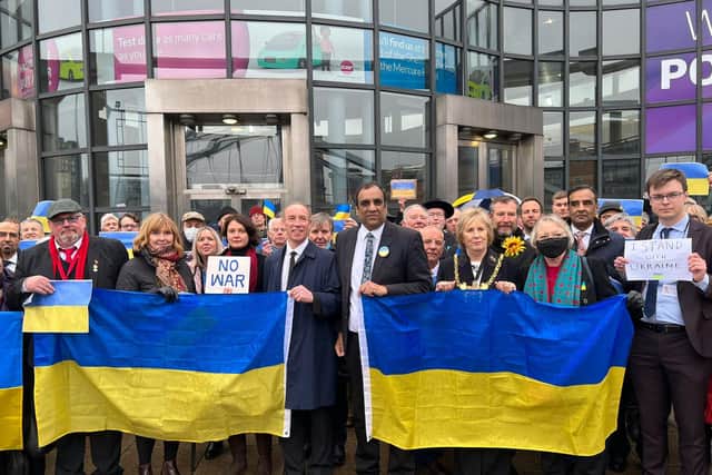 Sheffield councillors at a rally in support of Ukraine.