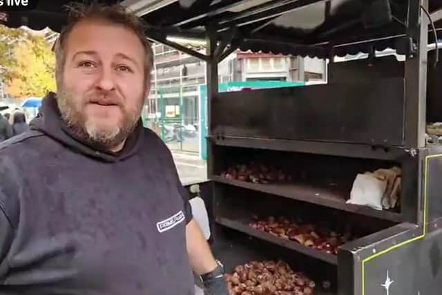Selling hot chestnuts on Sheffield Market