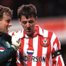 Kevin Pressman speaking to Matt Le Tissier after an away win over Southampton for Sheffield Wednesday in 1997. (Steve Ellis)