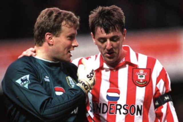 Kevin Pressman speaking to Matt Le Tissier after an away win over Southampton for Sheffield Wednesday in 1997. (Steve Ellis)