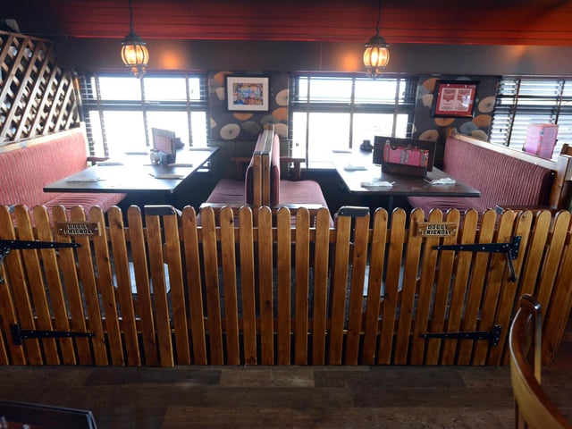 The dog-friendly dining room area at Platform 33.