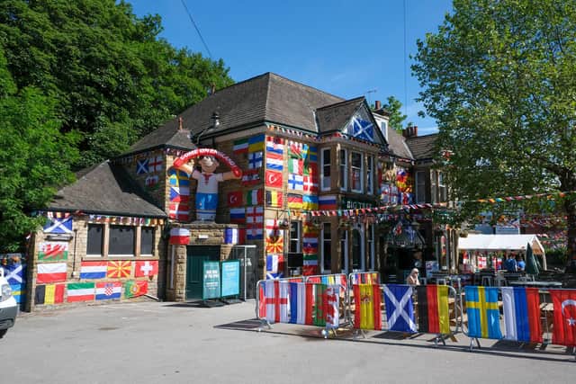 Greene King have decorated the whole outside areas of The Big tree in Sheffield inpreparation for the start of The Euros this weekend