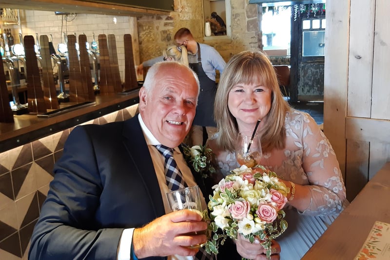 John and Linda Brookhouse got married at Alnwick Register Office and celebrated Linda's 60th birthday with a drink at The Dirty Bottles.