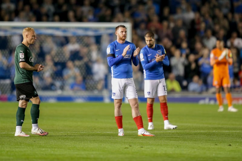 The players clapping in honour of Sophie Fairall during the Sky Bet League One match between Portsmouth and Plymouth Argyle at Fratton Park on September 21, 2021.