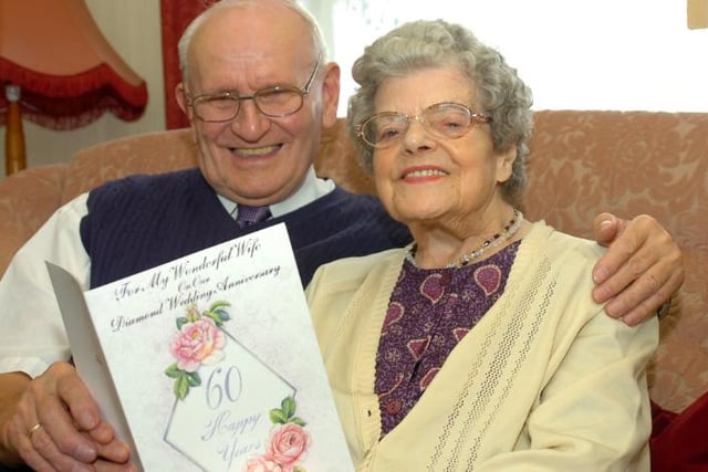 Couple William and Martha Stanley celebrating their diamond wedding anniversary in 2005.