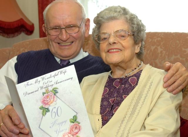 Couple William and Martha Stanley celebrating their diamond wedding anniversary in 2005.