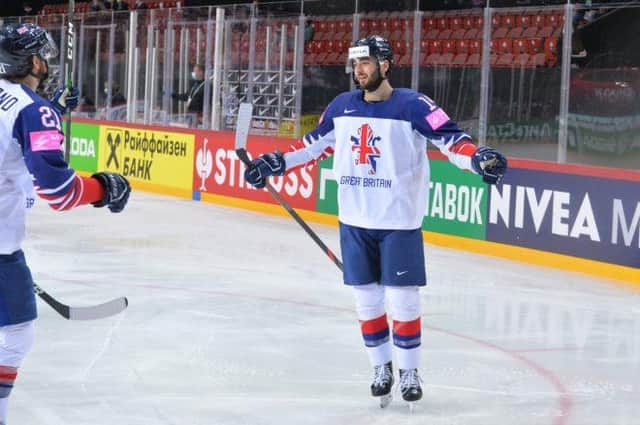 GB's Liam Kirk celebrates against Switzerland pic by Dean Woolley