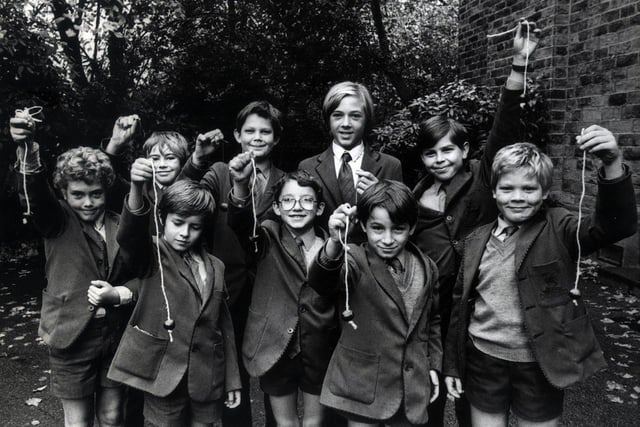 Birkdale School children taking part in a conker contest in October 1984