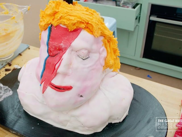 The painted stripes on the face of Marc’s cake bust of David Bowie makes it slightly recognisable, but it’s not quite the spitting image of Ziggy Stardust (Photo: Channel 4)