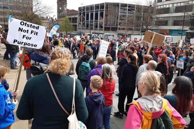 Teachers at Sheffield’s last local authority run secondary school have slated controverial plans to force it into an academy trust. PIcture shows protesters against the plans at Sheffield City Hall rally on Saturday