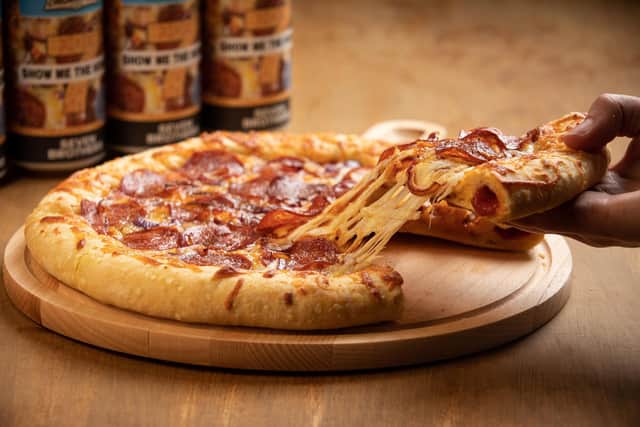 The new Stuffed Cust Takeaway Sweet Honey BBQ Salami pizza.