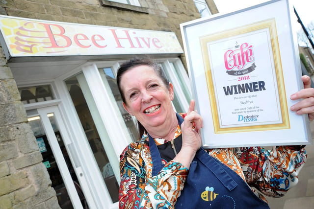 Michelle Thurnham with her winner's certificate after scooping first place in the Cafe of the Year competition for her Beehive Cafe in Bolsover in 2018
