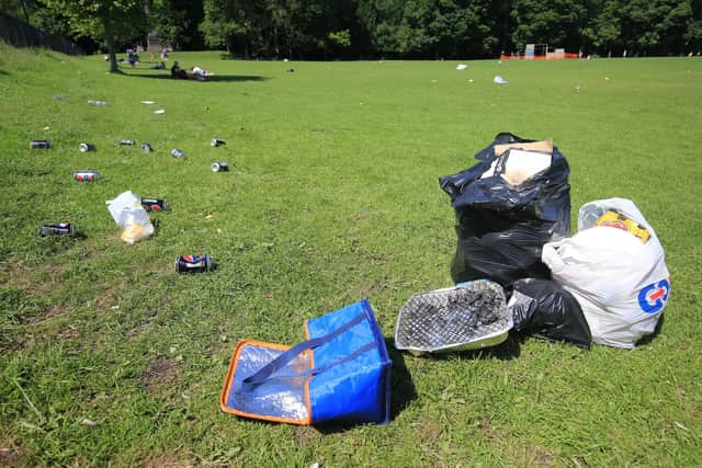 Sheffield Council has increased efforts to tackle litter being left behind at the city's parks and green spaces. Pictured is rubbish in Endcliffe Park. Picture: Chris Etchells