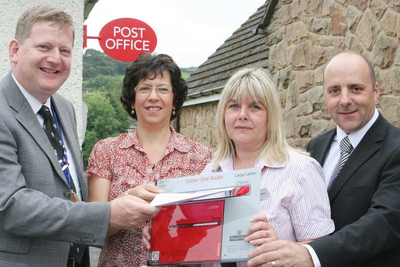 Opening of new Holymoorside post office Parish council chairman Martin Thacker, Clerk Kate Brailsford, Post office sales assistant Debbie Barker and sub postmaster Terry Caton pictured in 2010